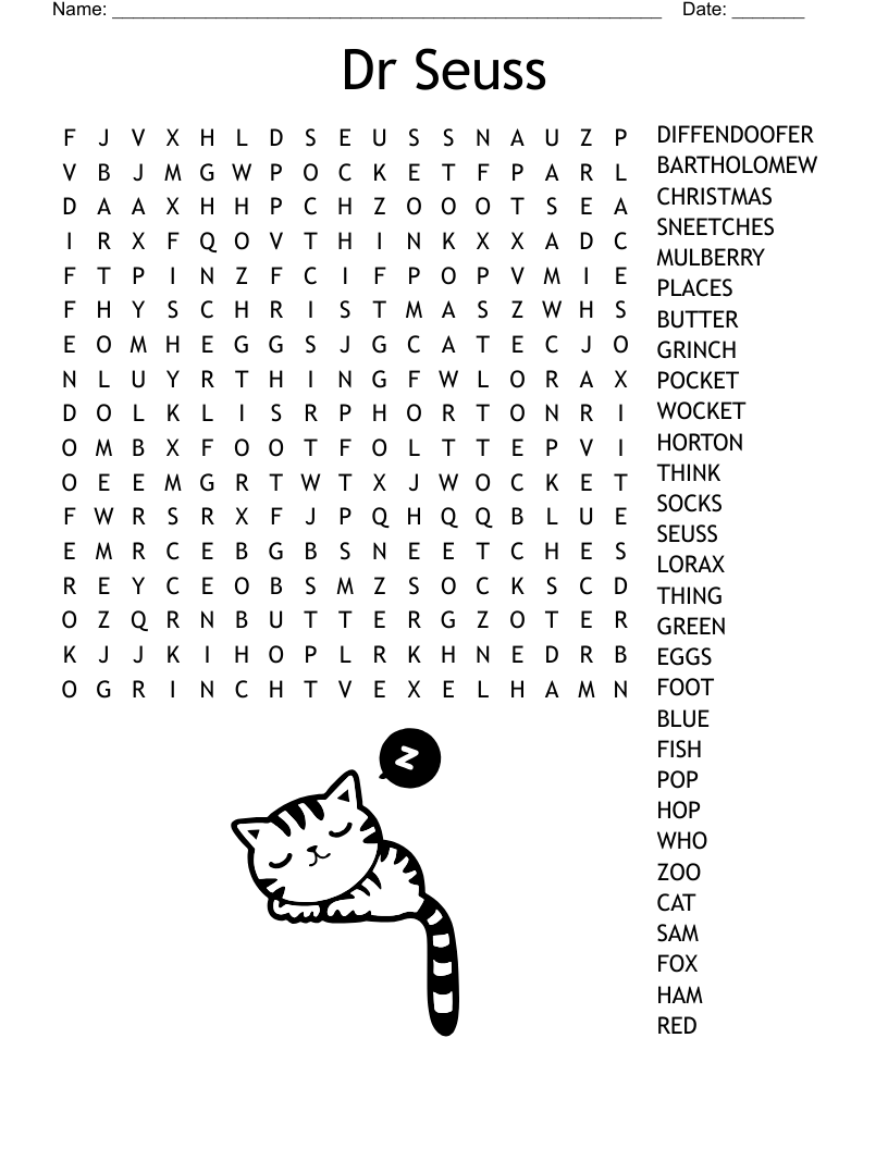 Free Printable Dr Seuss Word Search