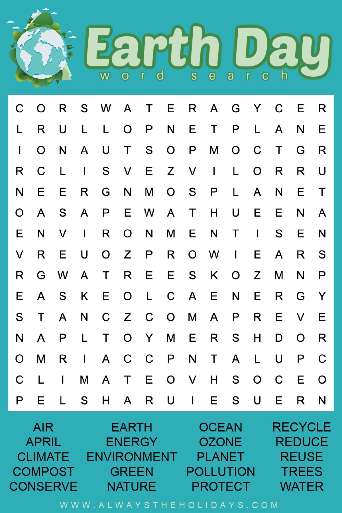 Earth Day Word Find Printable Word Search Answers Included Earth Day Word Find Printable Word Search Answers Included