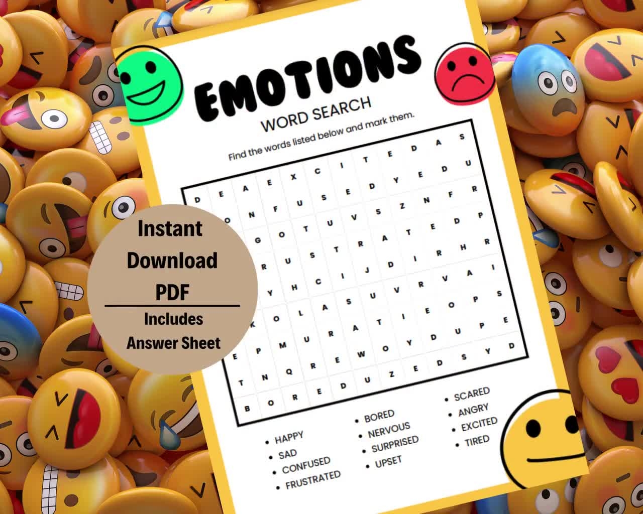 Easy Emotions Word Search Printable Word Search Book Word Search Game Word Search For Bathroom Word Search For Kids Printable Game Etsy