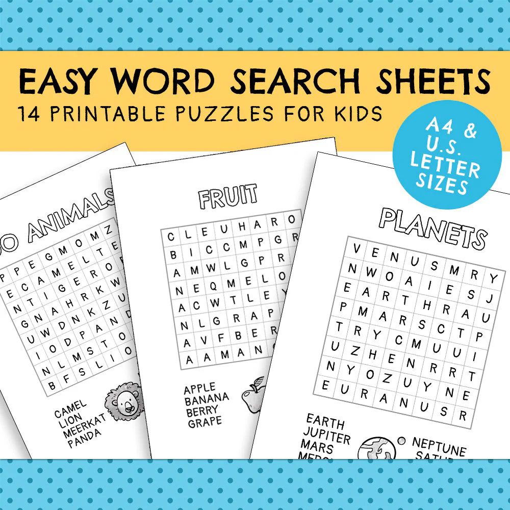 Easy Word Search Sheets For Kids 14 Printable Puzzles Instant Digital Download Children s Activity Bundle Etsy