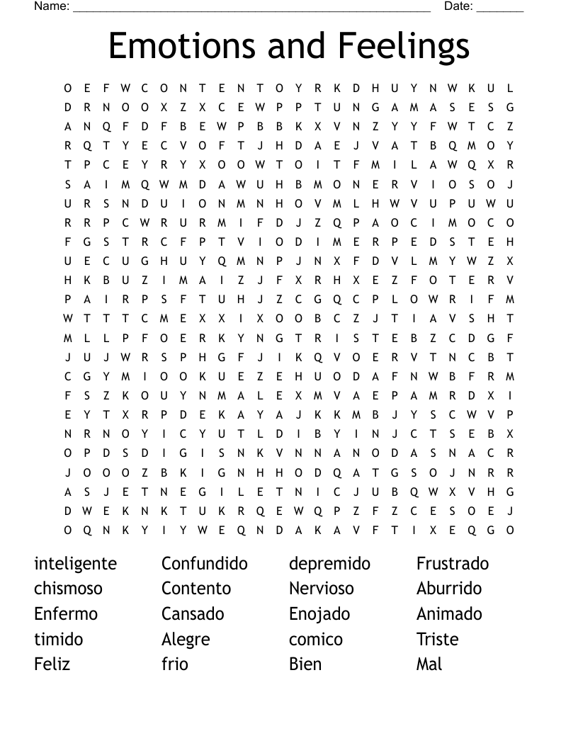Free Emotions Word Search