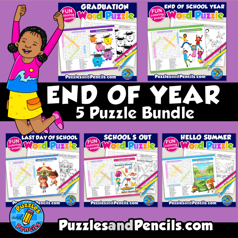 End Of Year Word Search Puzzle Activity BUNDLE 5 Wordsearch Puzzles Made By Teachers