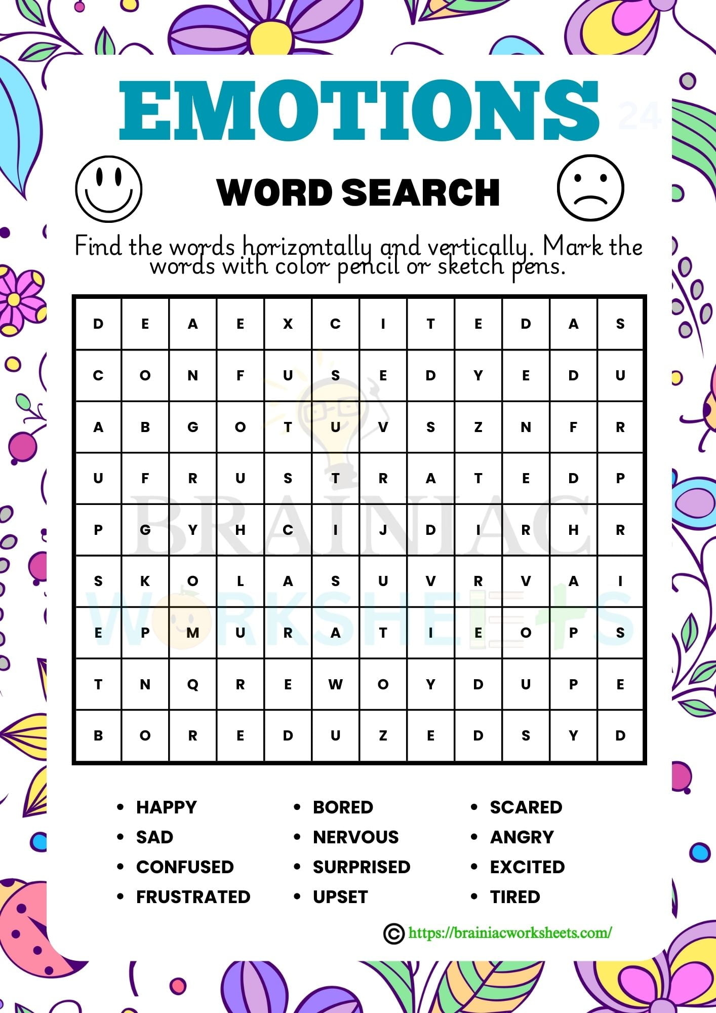 English Worksheet For Class 4 Emotions Word Search Brainiac Worksheets