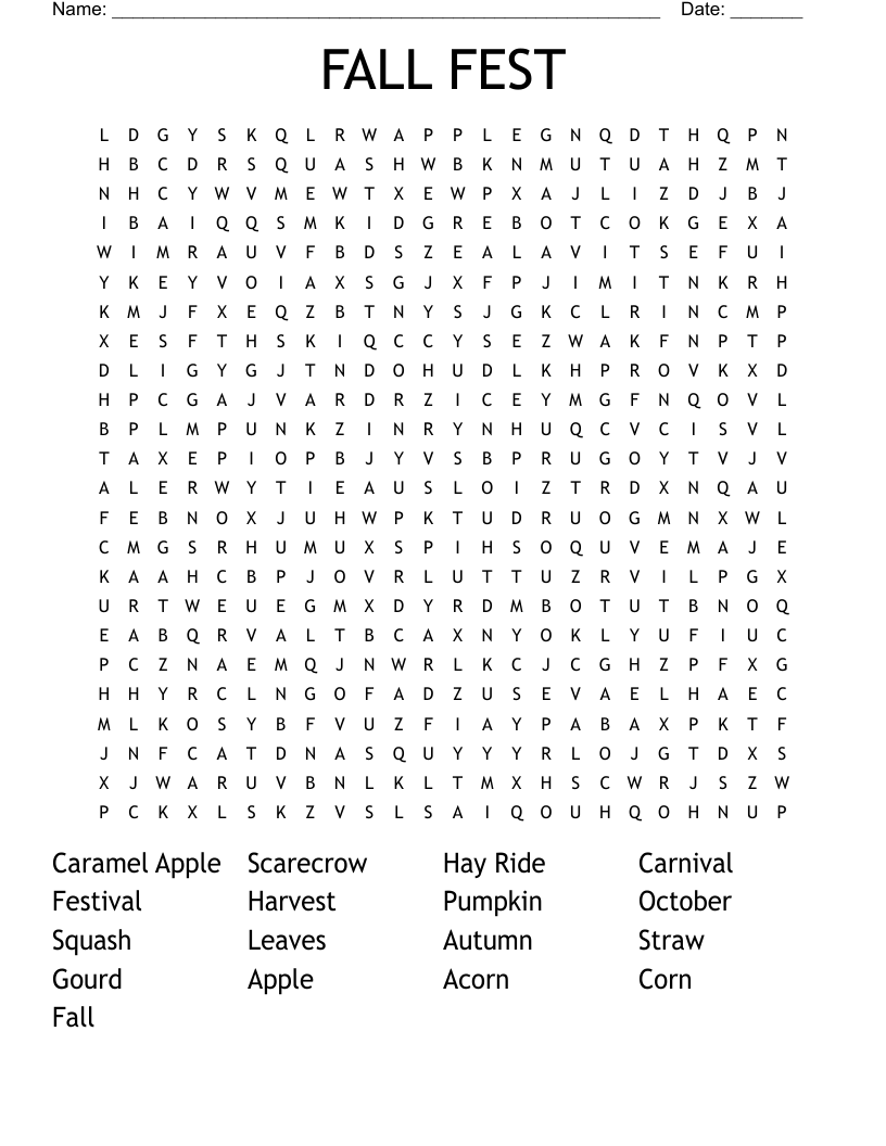 FALL FEST Word Search WordMint FALL FEST Word Search WordMint