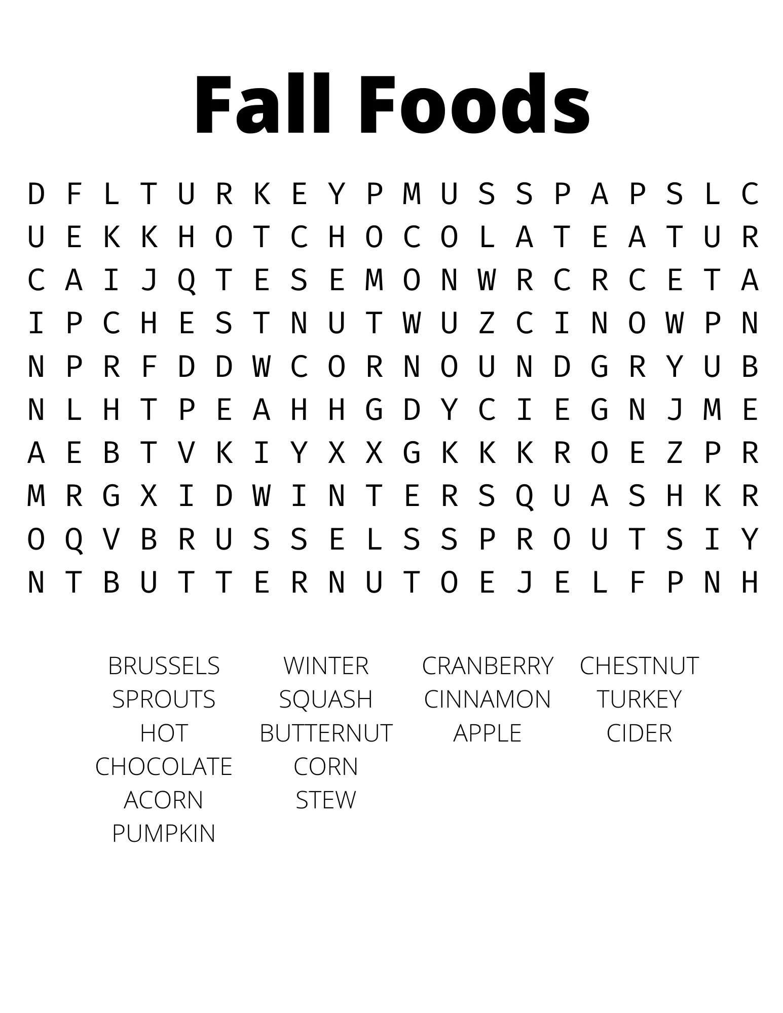 Fall Foods Word Search Etsy