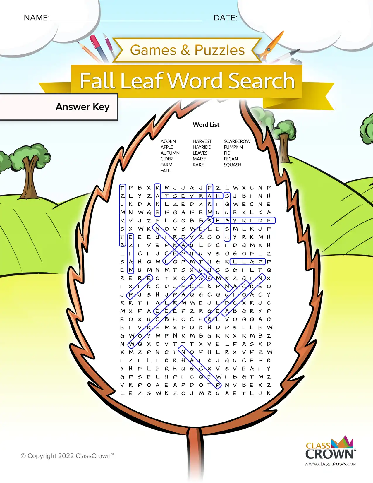 Fall Leaf Word Search Puzzles ClassCrown