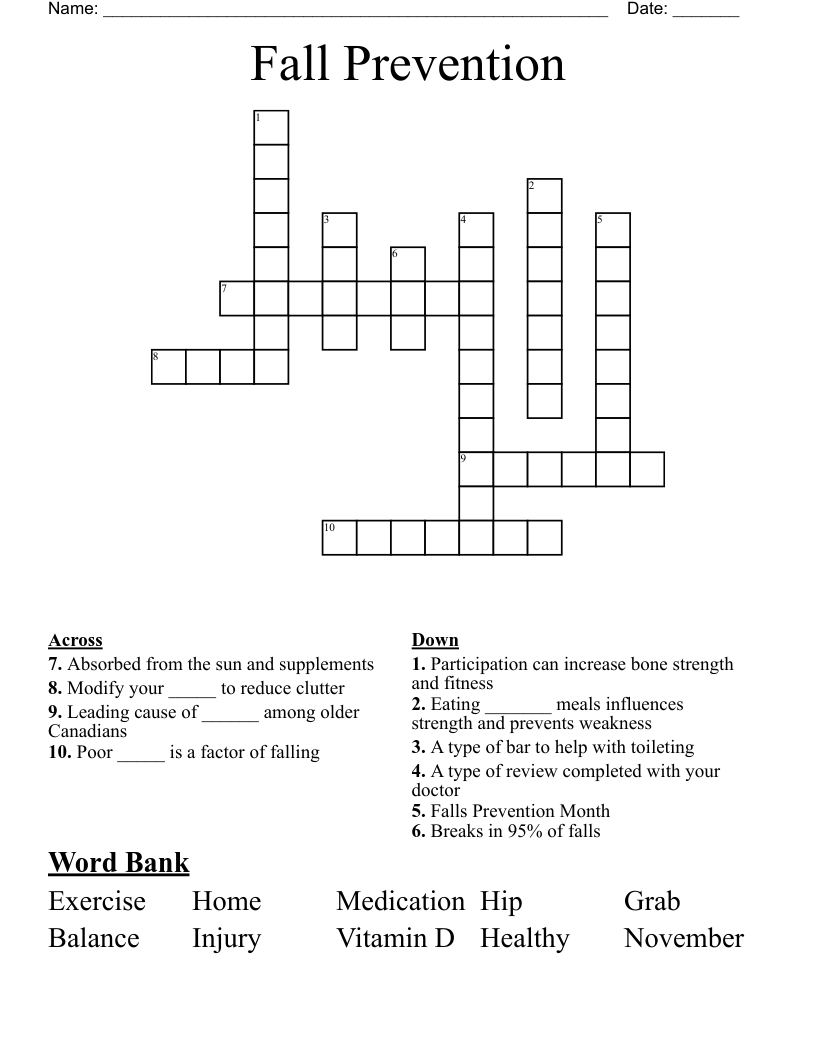 Fall Prevention Word Search WordMint