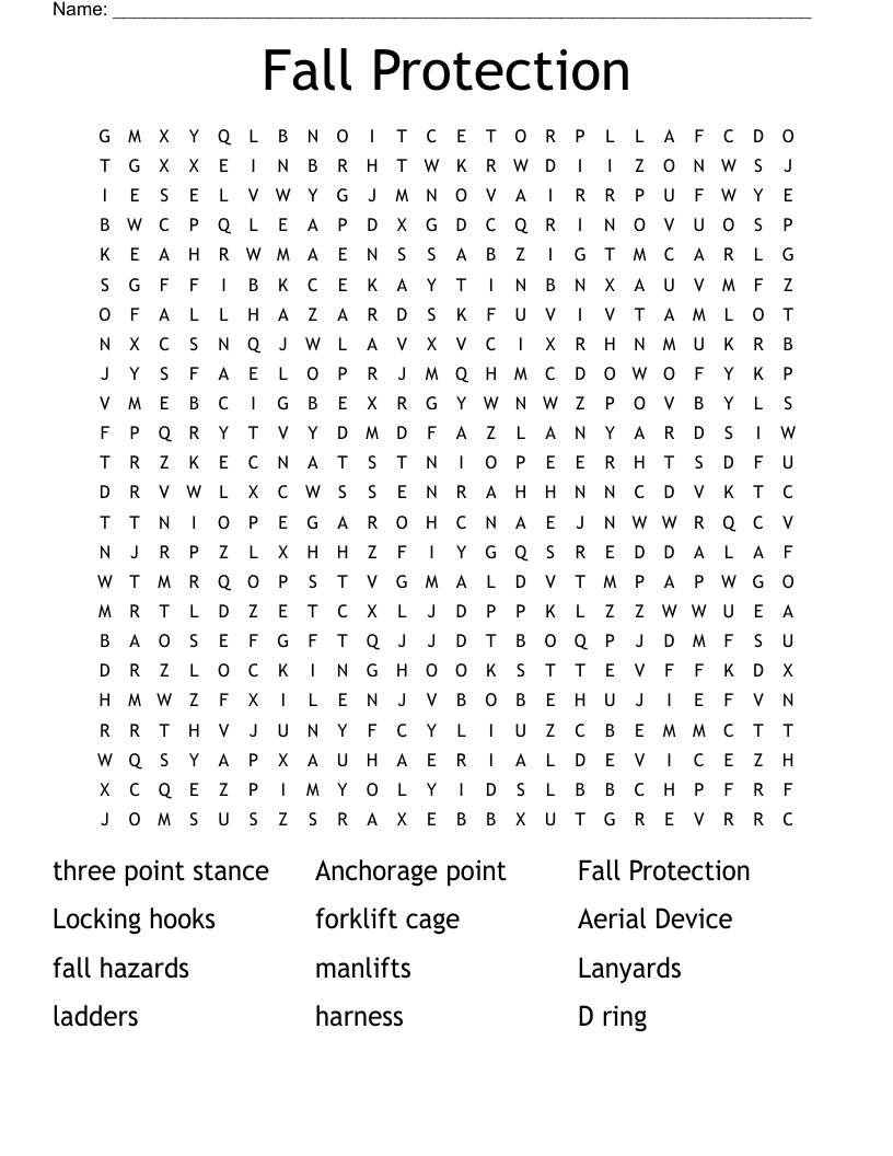 Fall Protection Word Search WordMint