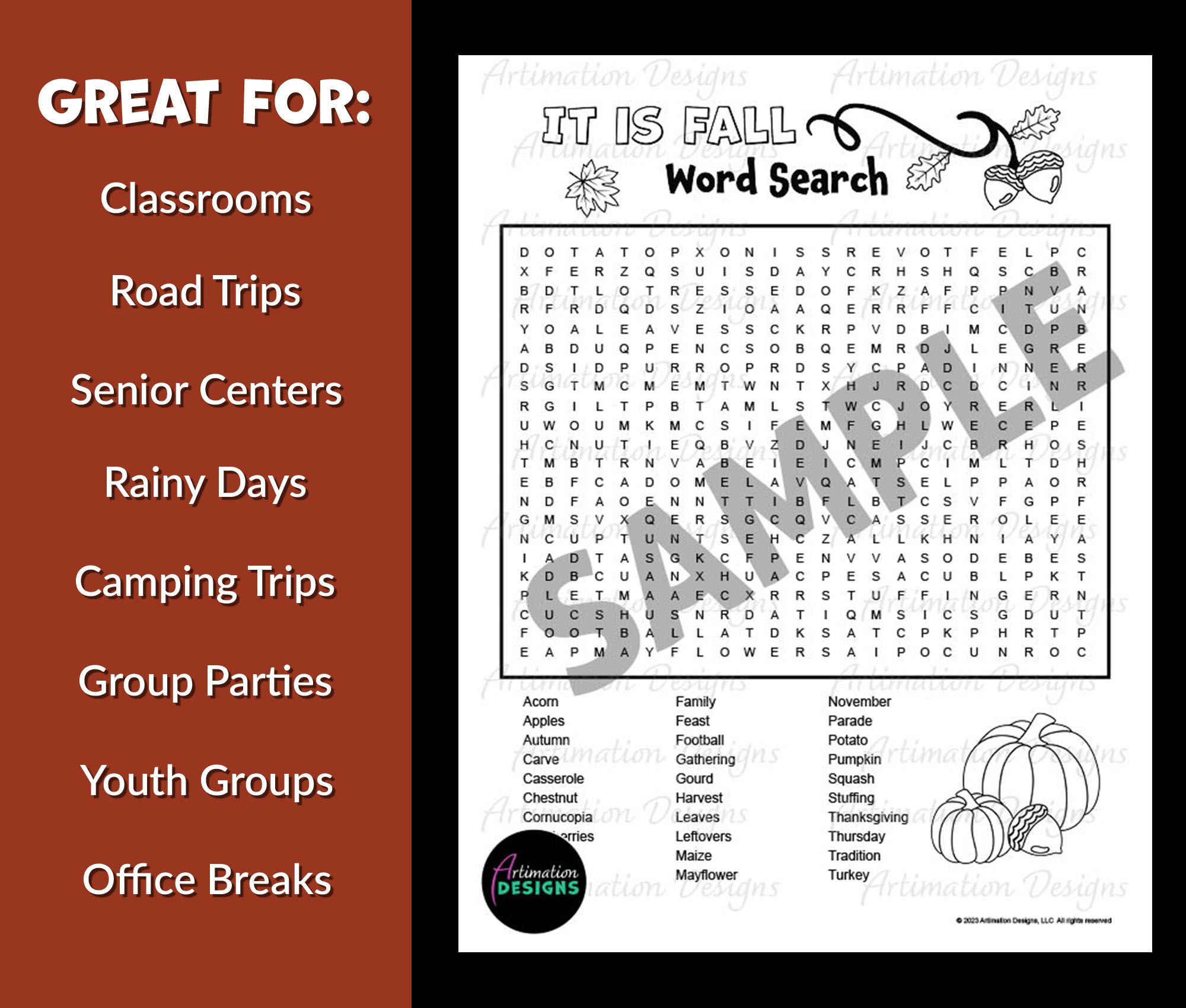 Printable Adult Word Search Fall