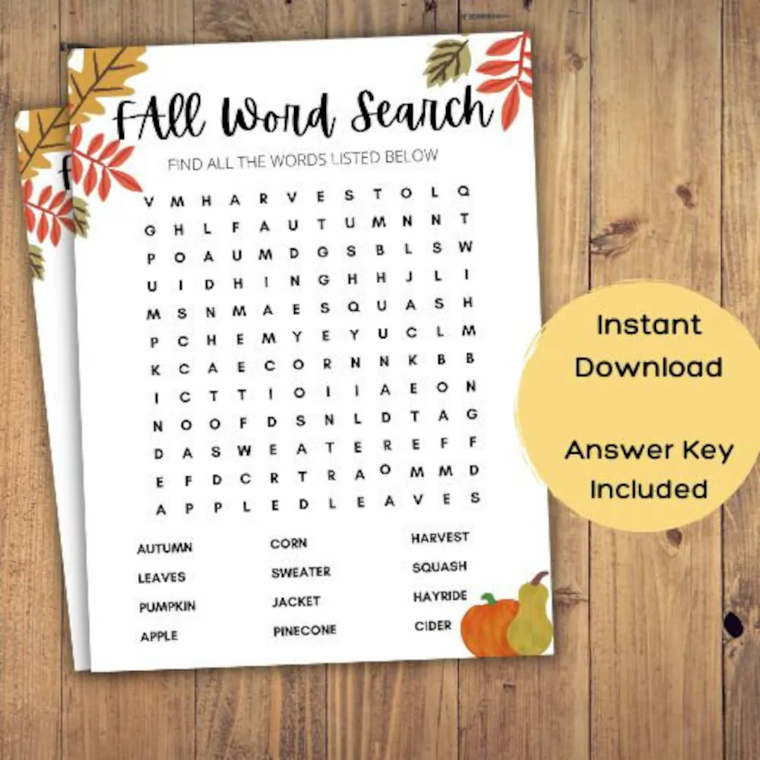 Free Printable Fall Word Search Puzzles