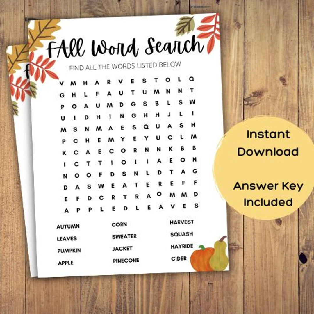 Fall Word Search Printable Autumn Word Search Outdoor Word Search Family Word Search Fall Birthday Puzzle Thanksgiving Puzzle Etsy