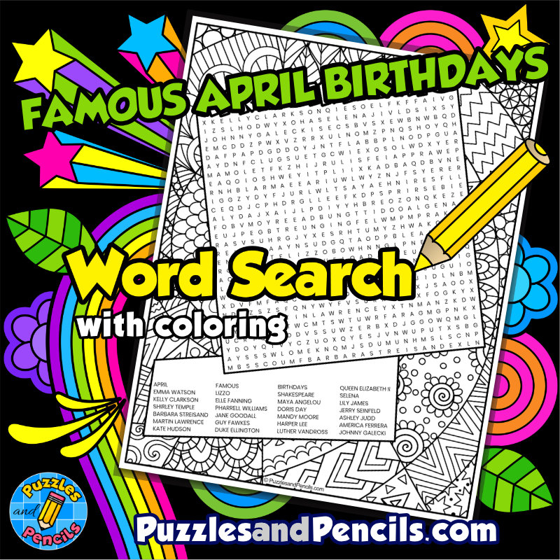 Famous April Birthdays Word Search Puzzle With Coloring Wordsearch Made By Teachers Famous April Birthdays Word Search Puzzle With Coloring Wordsearch Made By Teachers