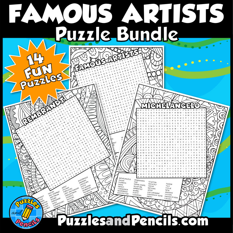 Famous Artists Word Search Puzzle BUNDLE 14 Art Wordsearch Puzzles Made By Teachers