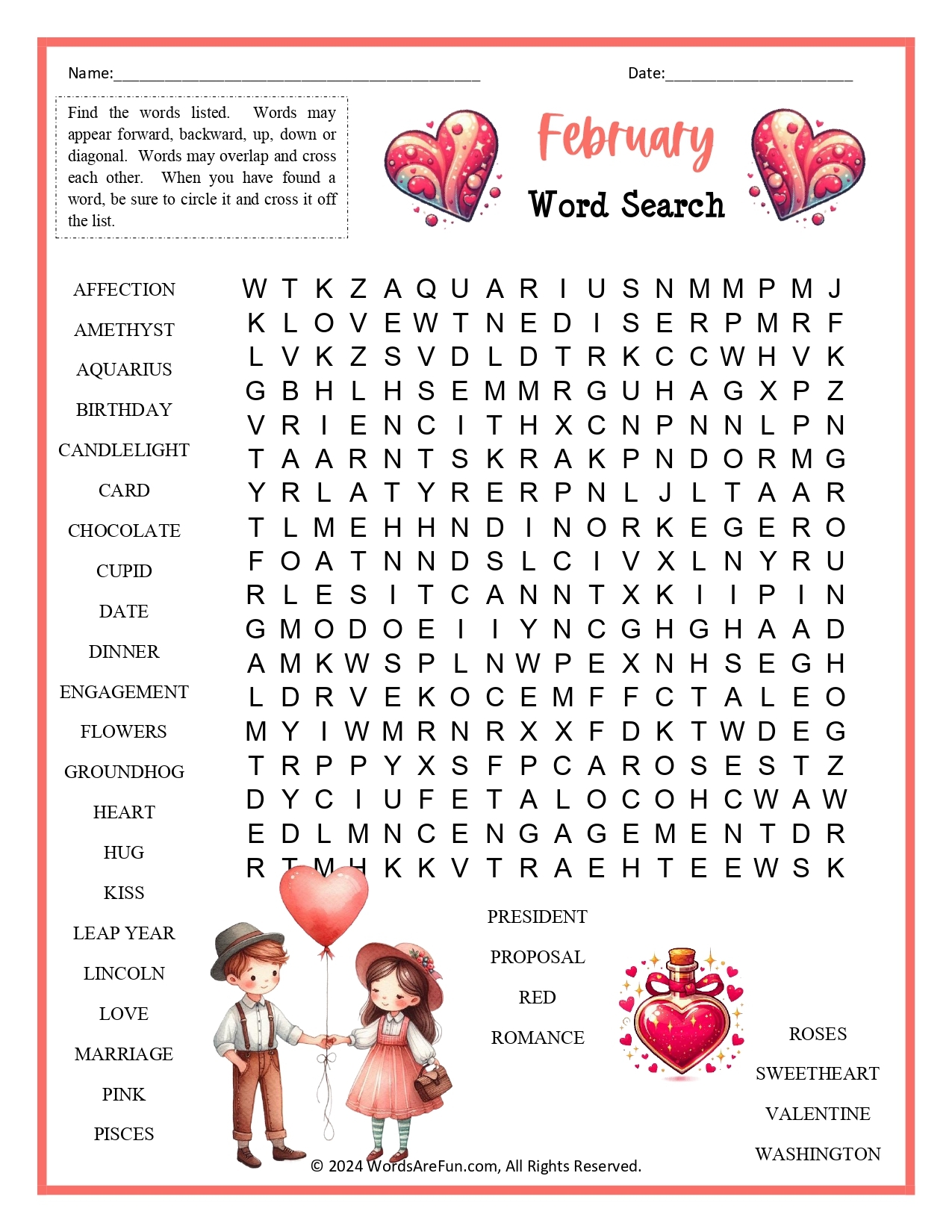 february word search