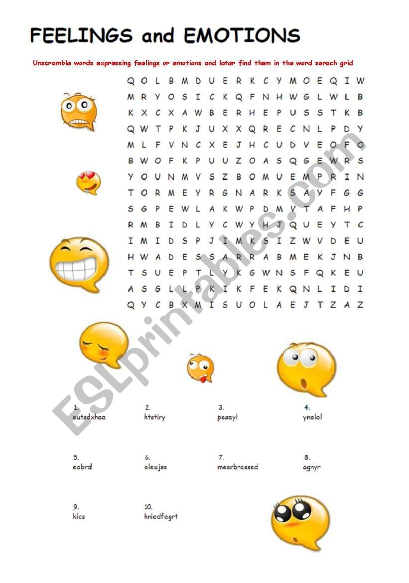 FEELINGS And EMOTIONS WORDSEARCH ESL Worksheet By Ifka84
