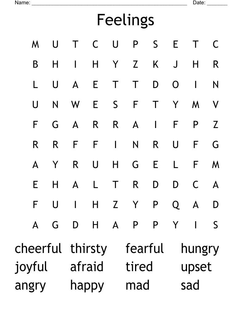 Feelings Word Search WordMint