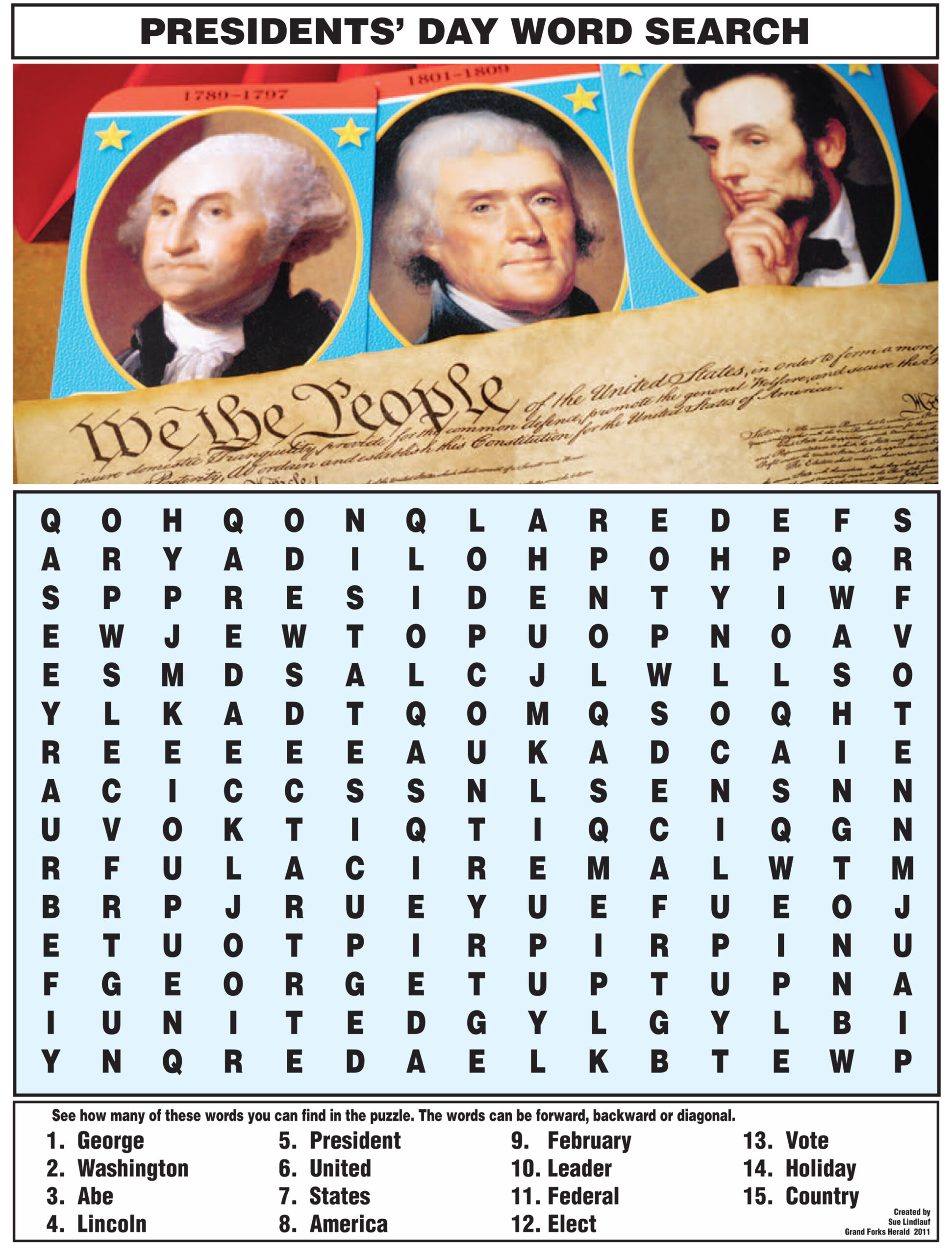 Presidents Day Word Search Printable