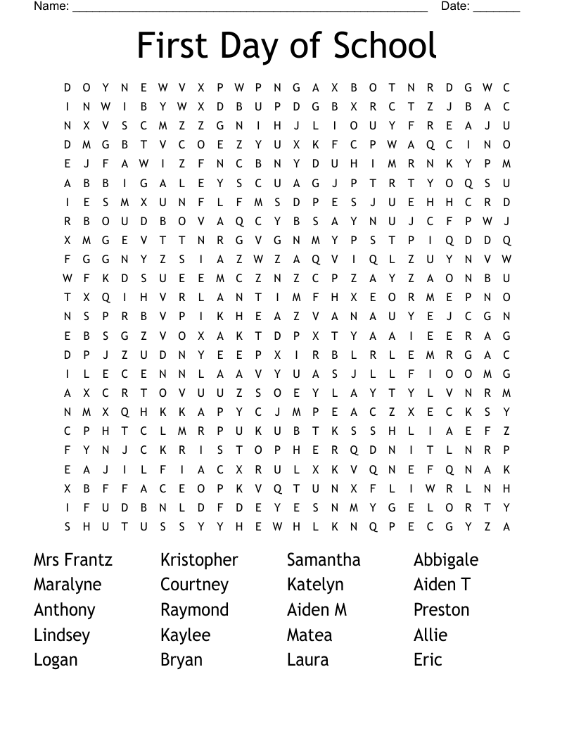 First Day Of School Word Search WordMint