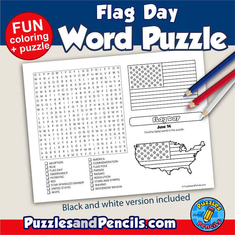 Flag Day Word Search Puzzle Activity Page And Coloring June Wordsearch Made By Teachers