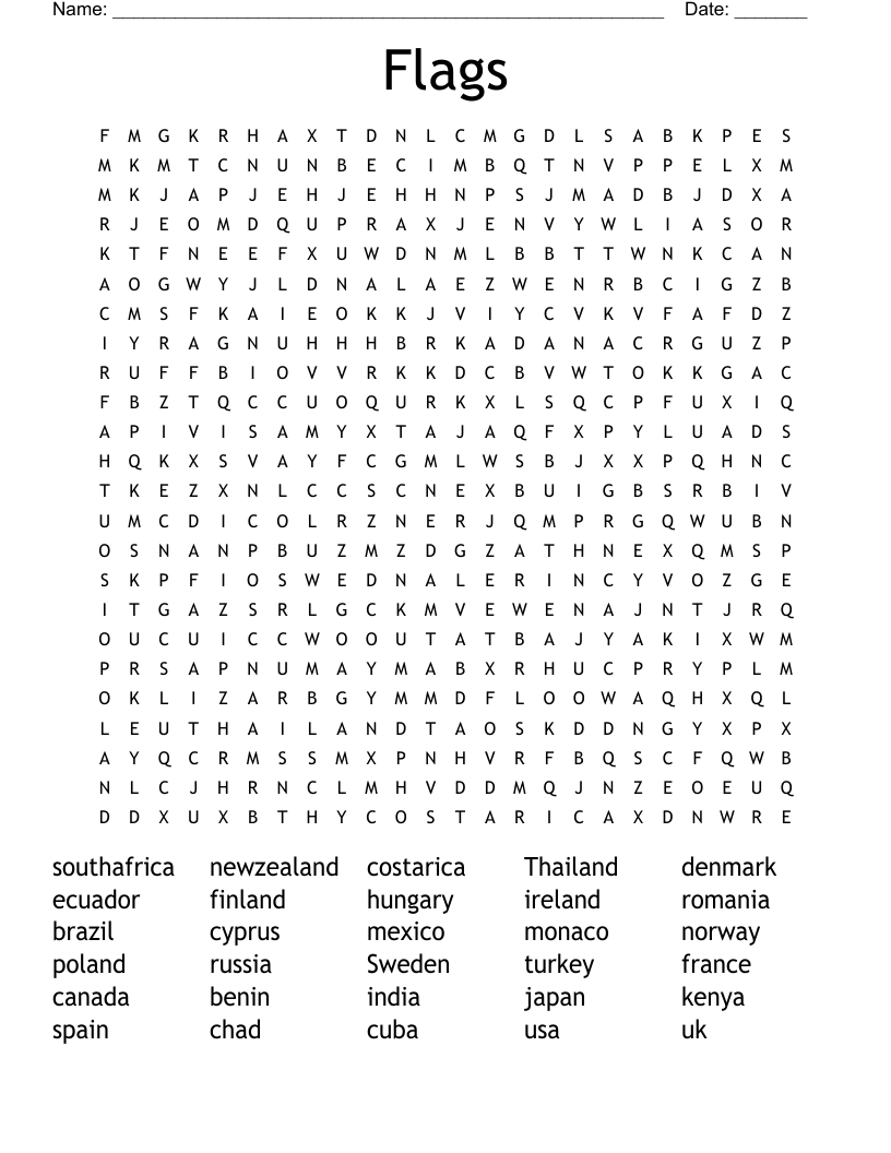Flags Word Search WordMint