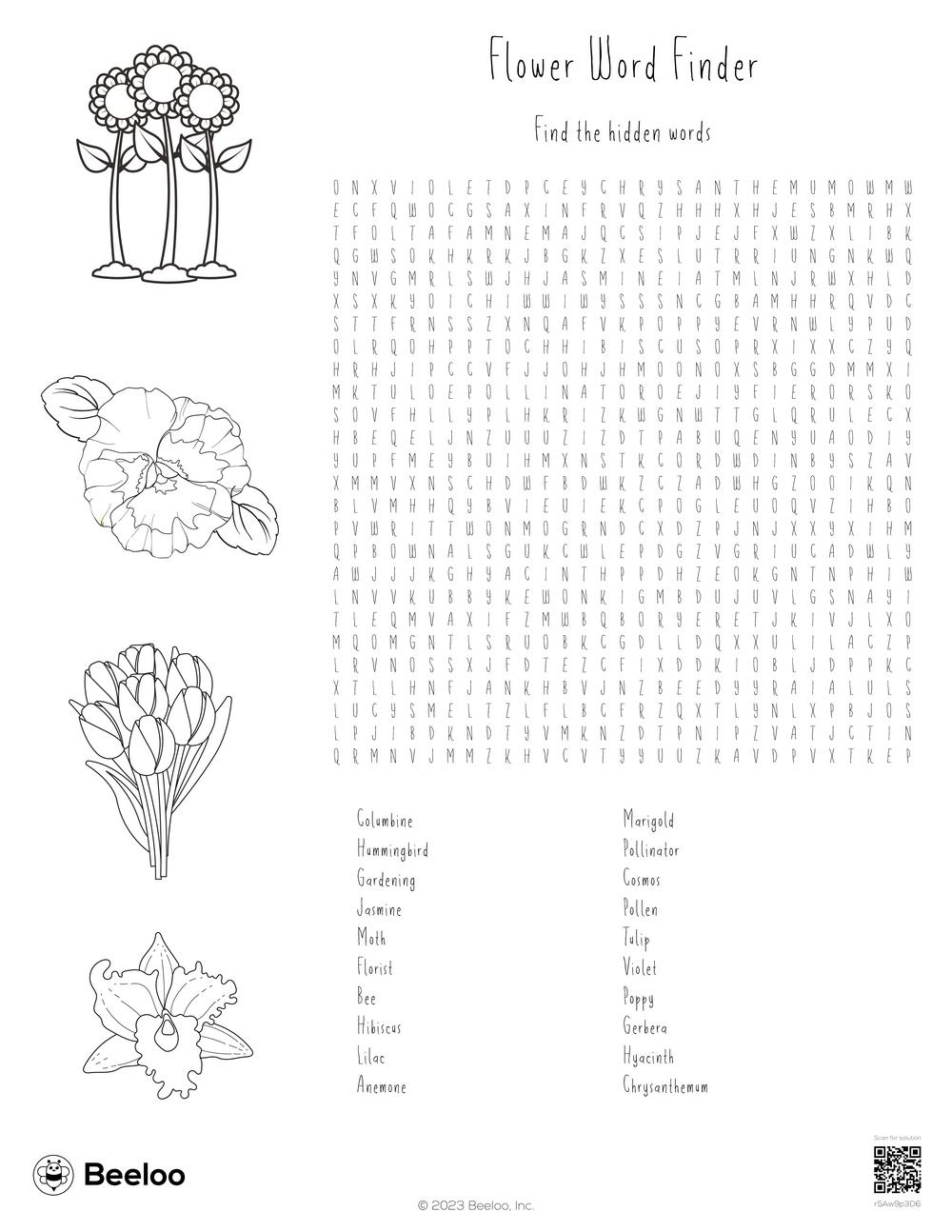 Flower themed Word Searches Beeloo Printable Crafts And Activities For Kids