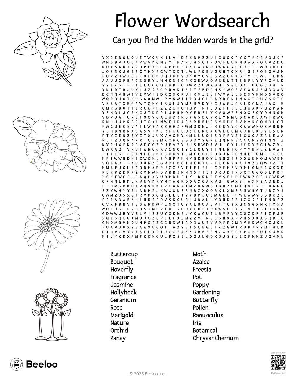 Word Searches In A Category Of Flowers