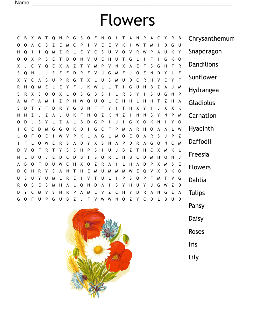 Printable Flower Word Search