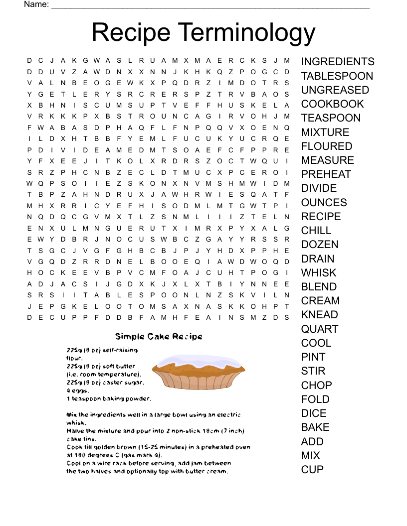 Food Network Word Search WordMint