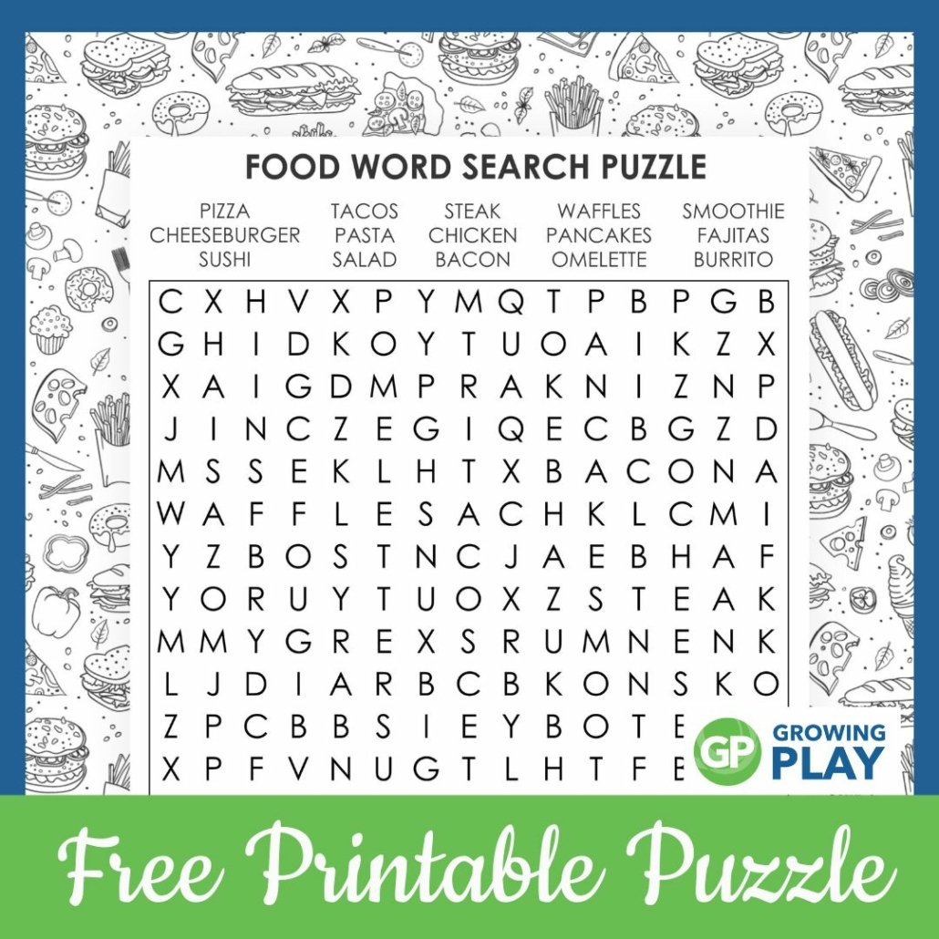 Food Word Search Printable FREE Growing Play Worksheets Library