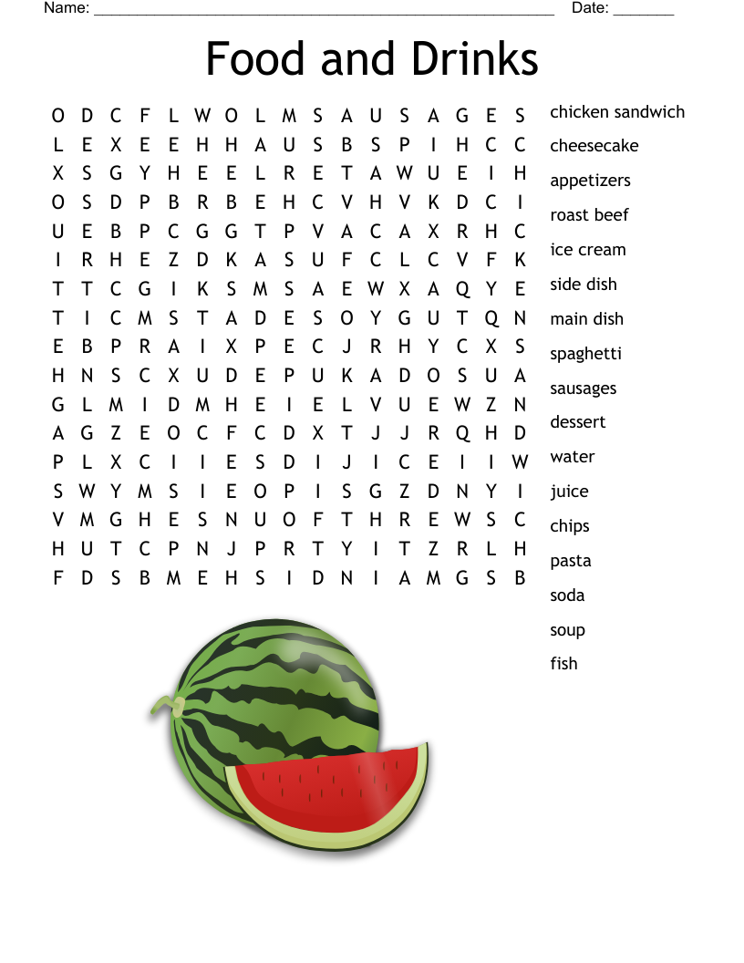 Types Of Food Word Search