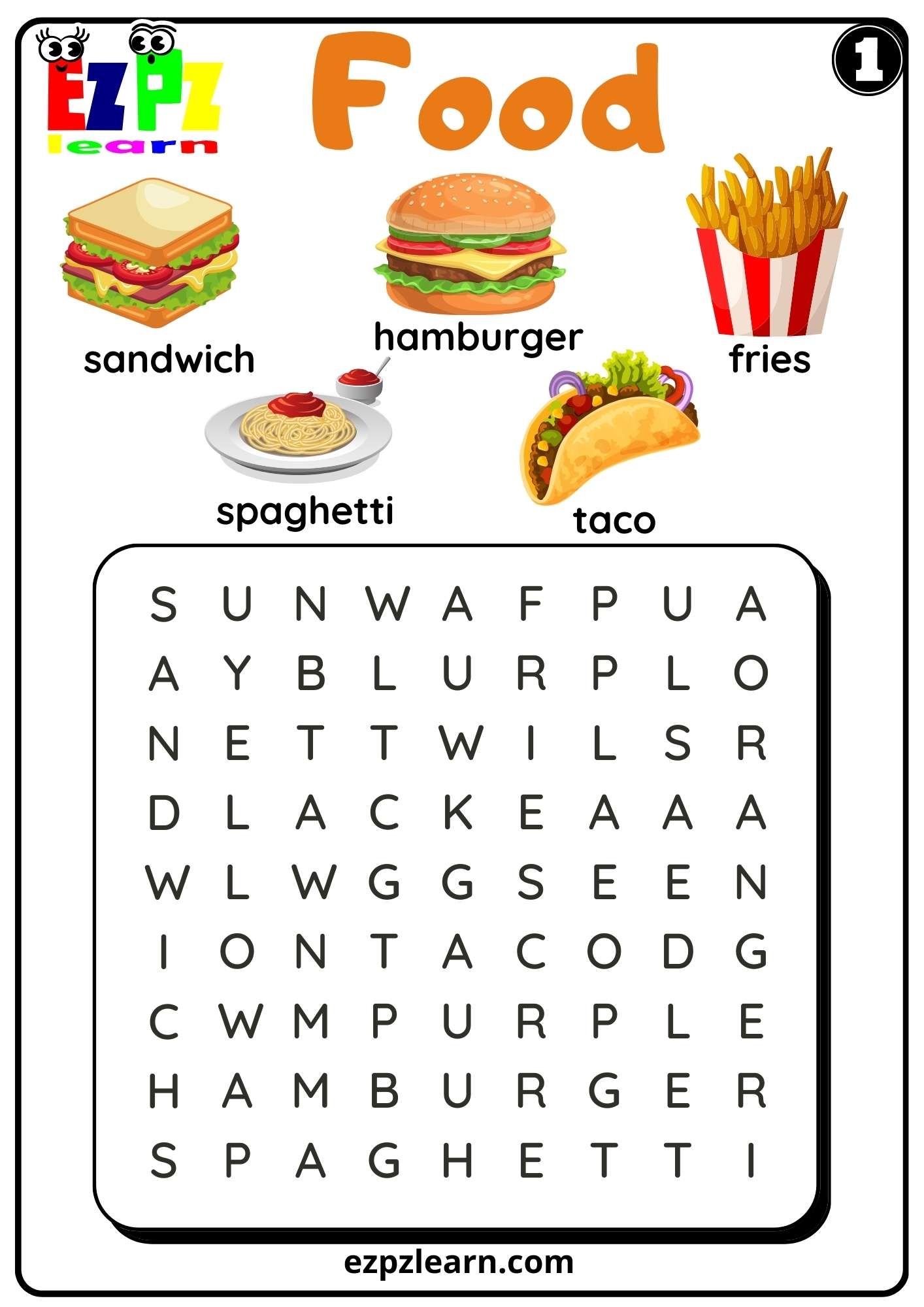 Food Word Search Worksheet For ESL And Kindergarten K5 Set 1 Free Food Word Search Worksheet For ESL And Kindergarten K5 Set 1 Free