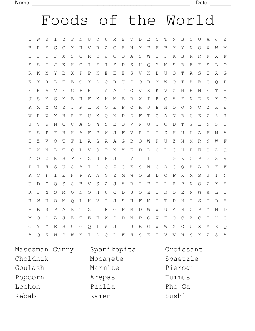 Foods Of The World Word Search WordMint