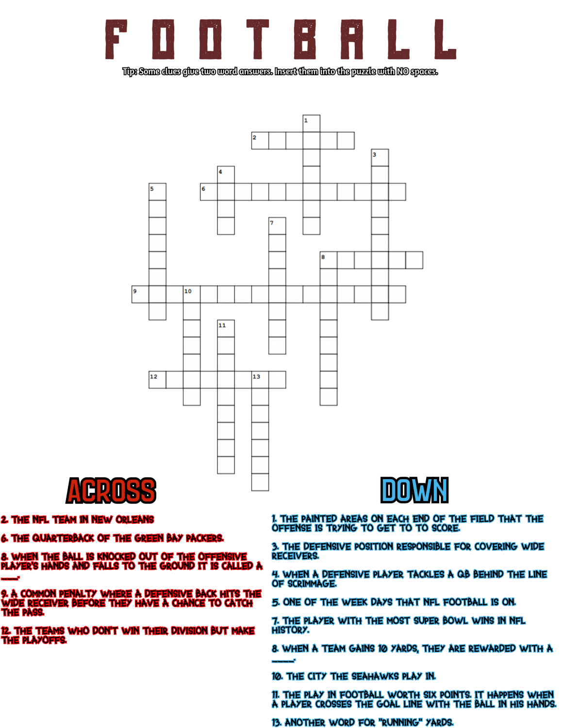 Football Crossword Drops Of Ink