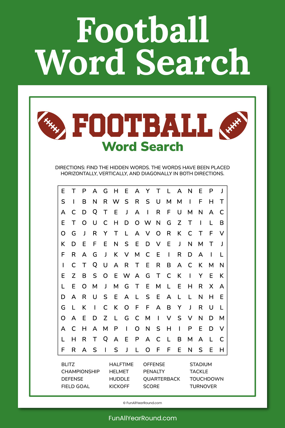Football Word Search Fun All Year Round Football Word Search Fun All Year Round