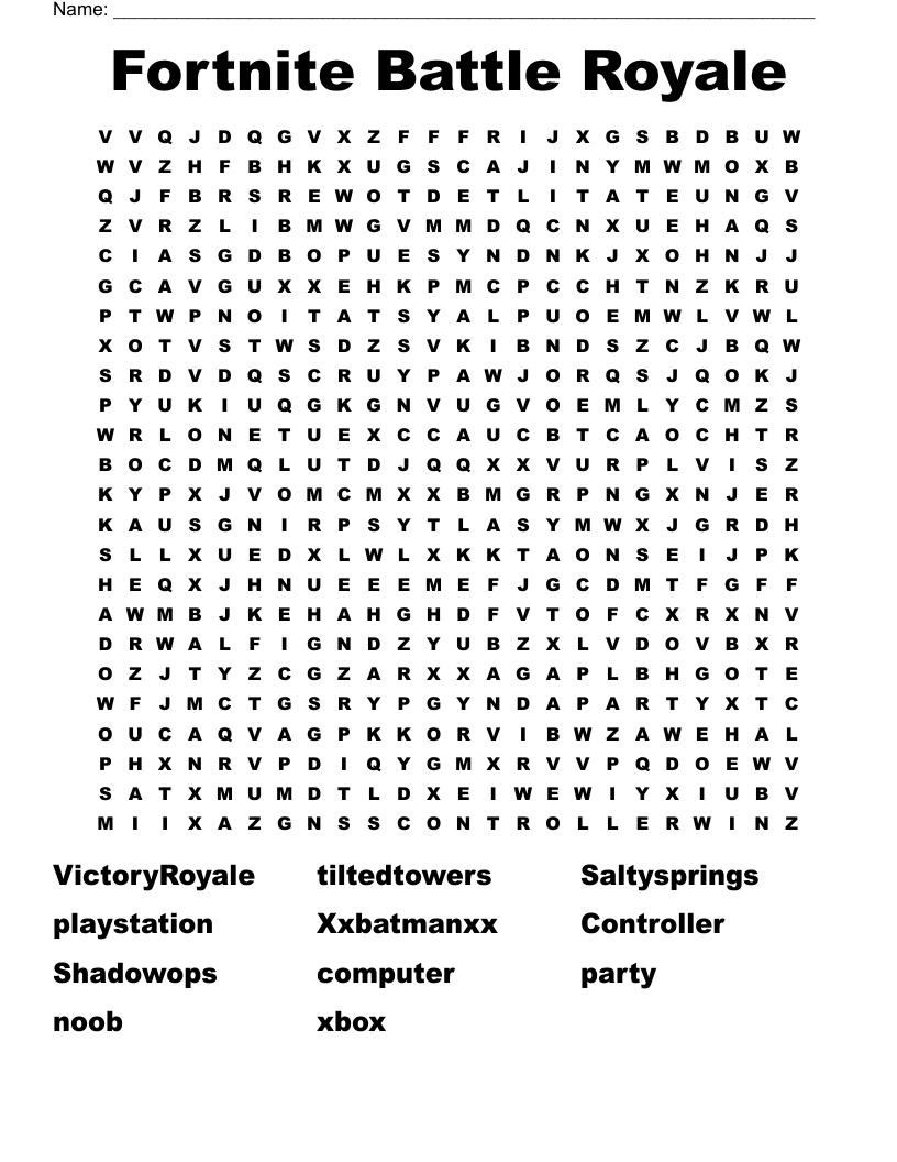 Fortnite Battle Royale Word Search WordMint Fortnite Battle Royale Word Search WordMint
