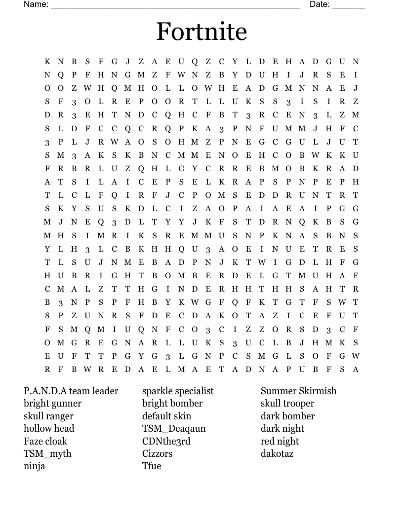 Fortnite Word Search WordMint Fortnite Word Search WordMint
