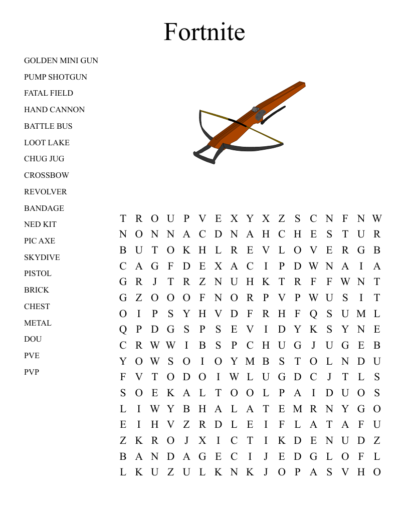 Fortnite Word Search Printable Fortnite Word Search Printable