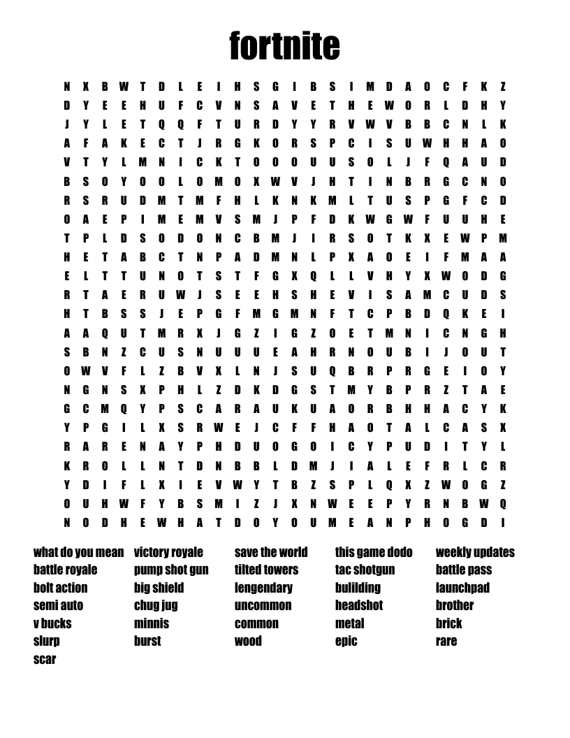 Fortnite Word Search WordMint Fortnite Word Search WordMint
