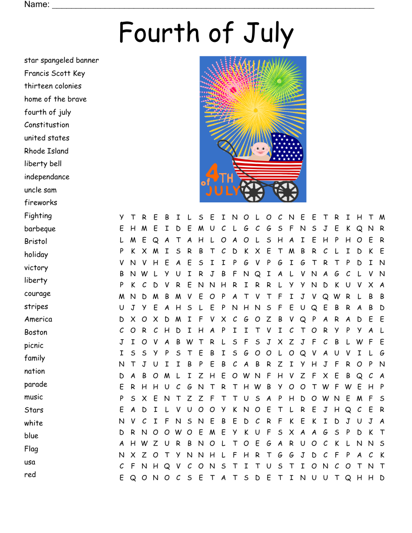 Fourth Of July Word Search WordMint