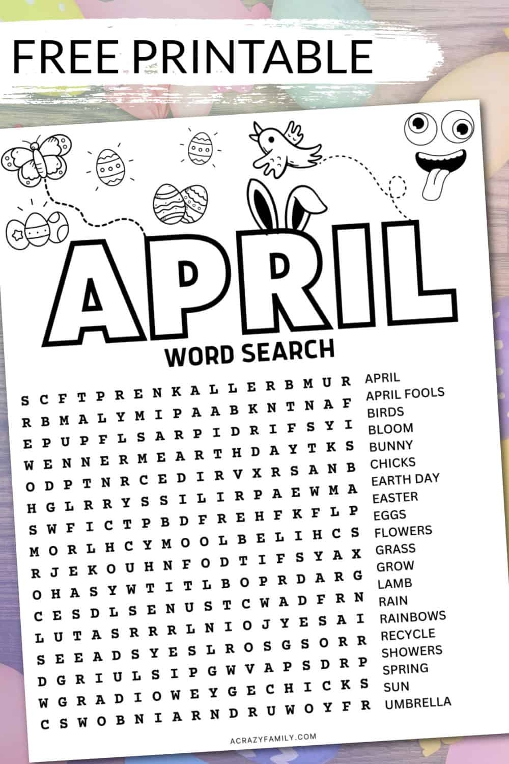 Free April Word Search Printable A Crazy Family Free April Word Search Printable A Crazy Family