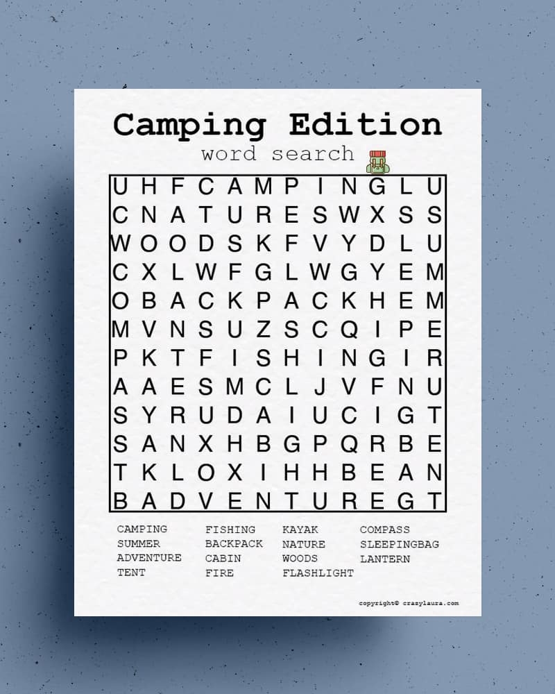 free camping word search printable game sheets crazy laura