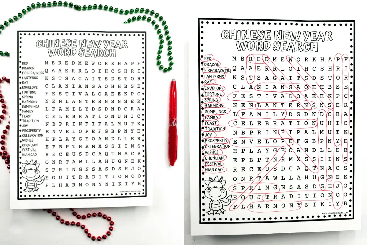 Free Chinese New Year Word Search Printable