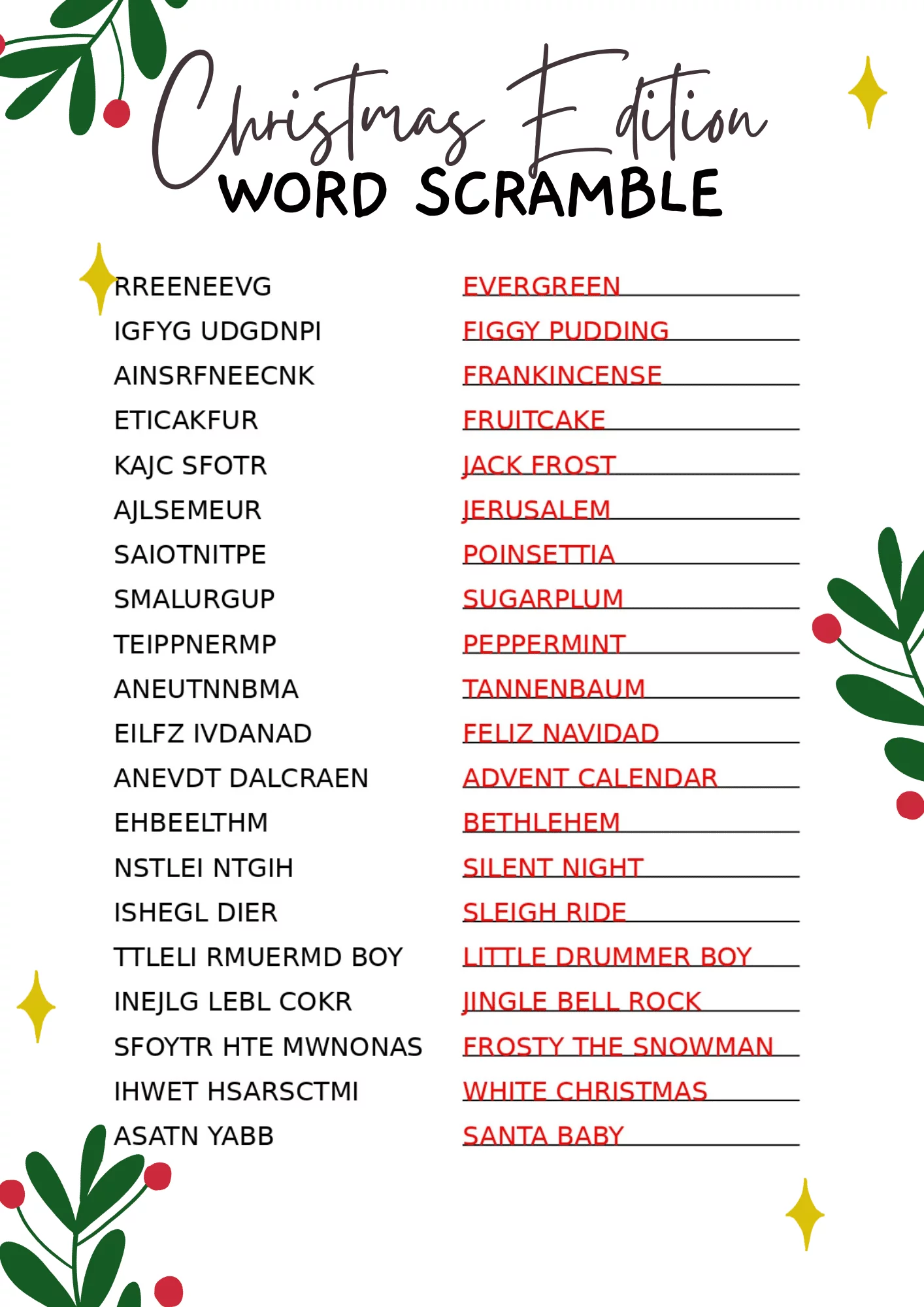 free christmas word scramble printables for 2025 crazy laura