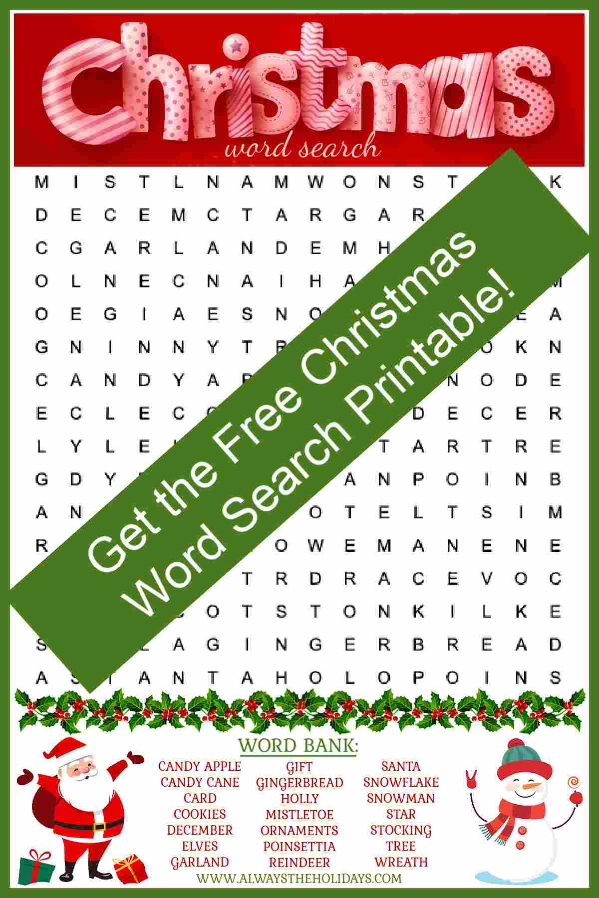 Free Printable Christmas Word Search For Kids