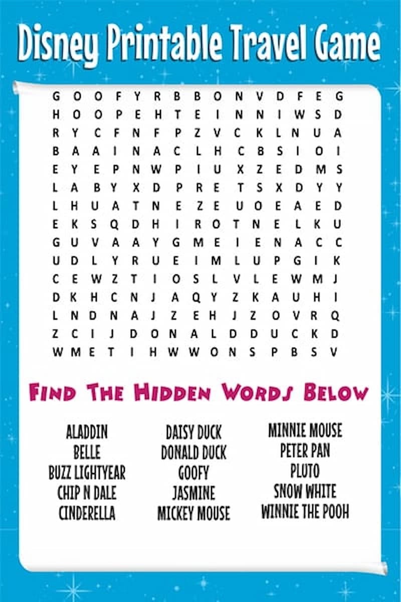 Disney Word Search Printable Easy