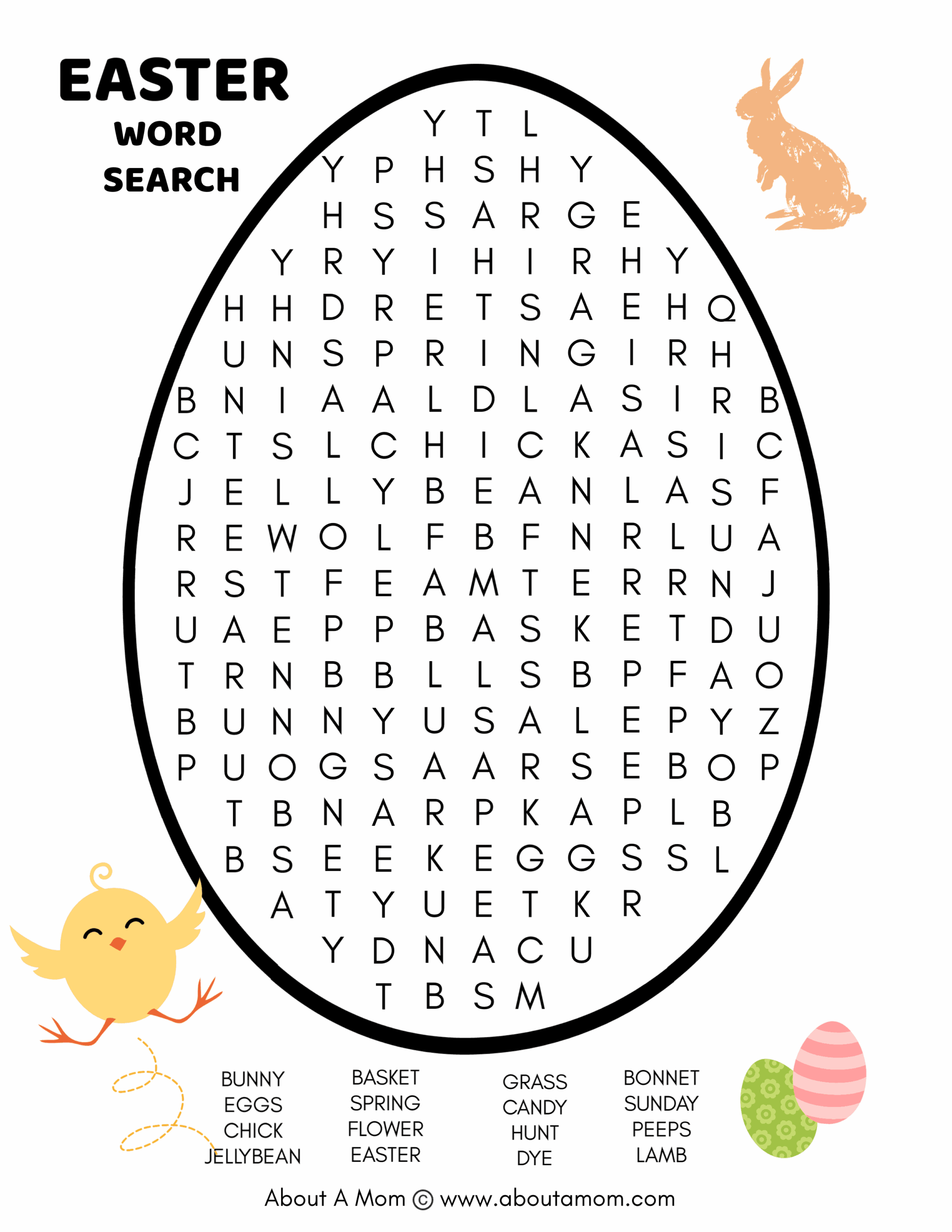 free easter word search printable about a mom