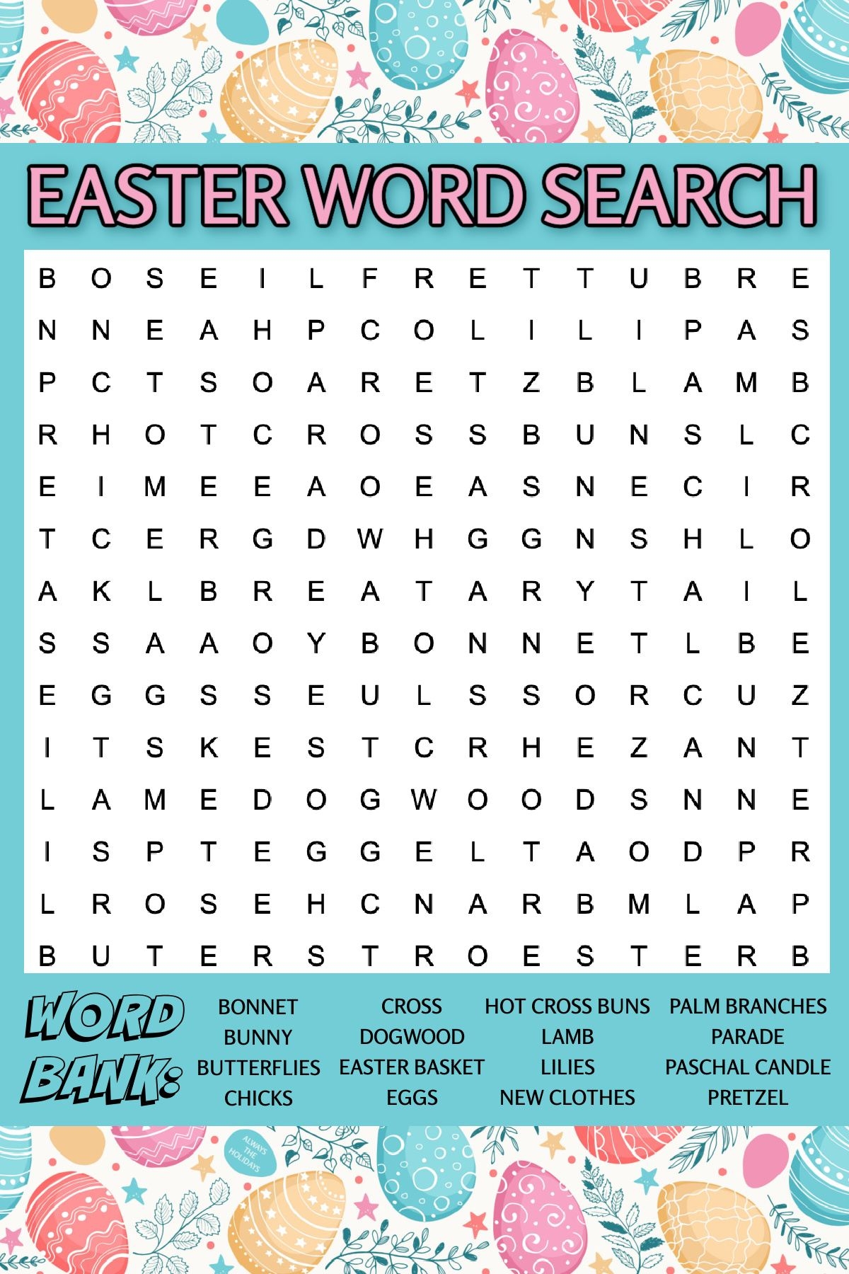 Free Easter Word Search Printable Word Find Answers Included 