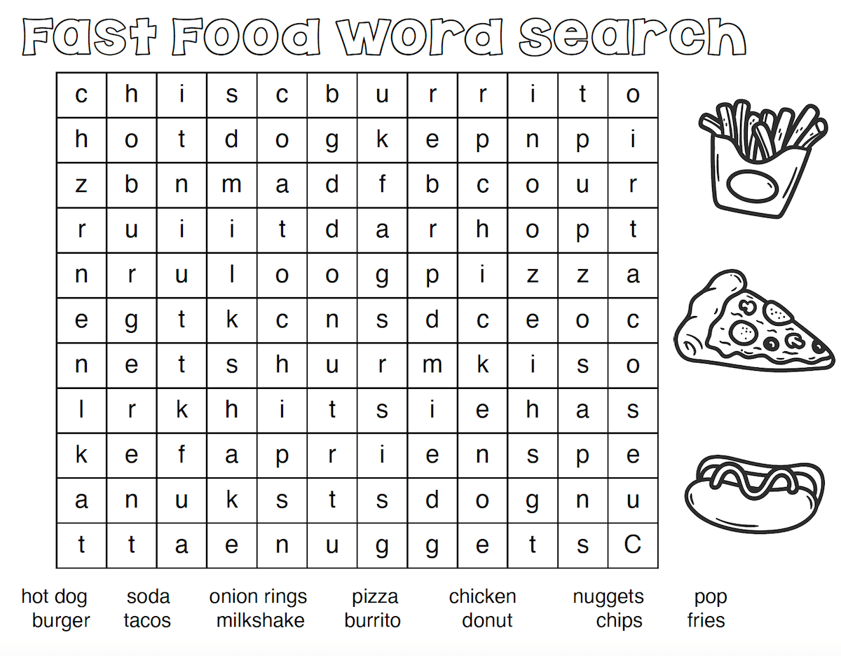 Free Fast Food Word Search Grade Onederful Free Fast Food Word Search Grade Onederful
