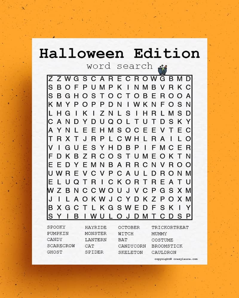Difficult Halloween Word Search Printable