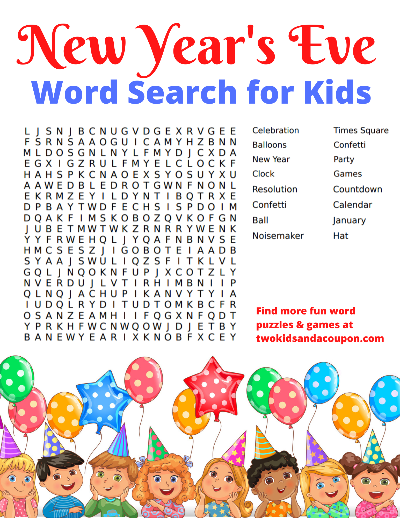 Free Happy New Year Word Search For Kids CheapThriftyLiving Worksheets Library